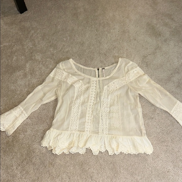 Free People Cream Lace Blouse size LARGE - Picture 1 of 4